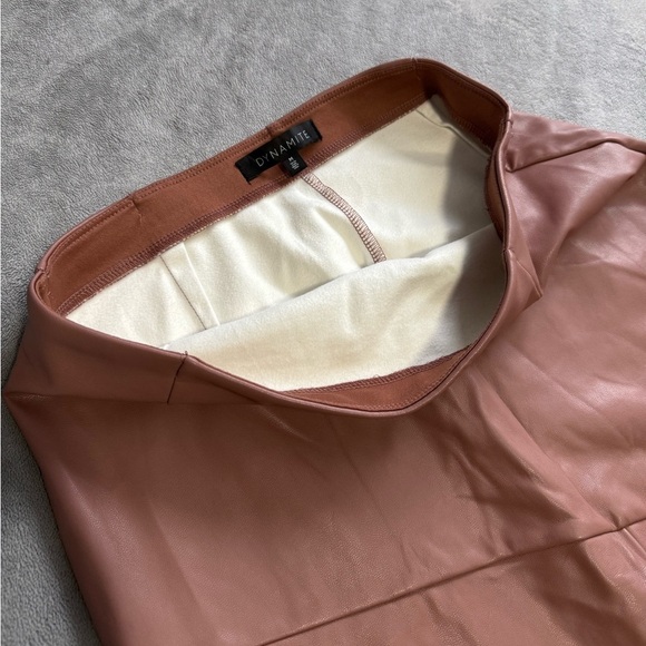 Dynamite Vegan Leather Mini Skirt, Brown, Size M - Picture 3 of 11